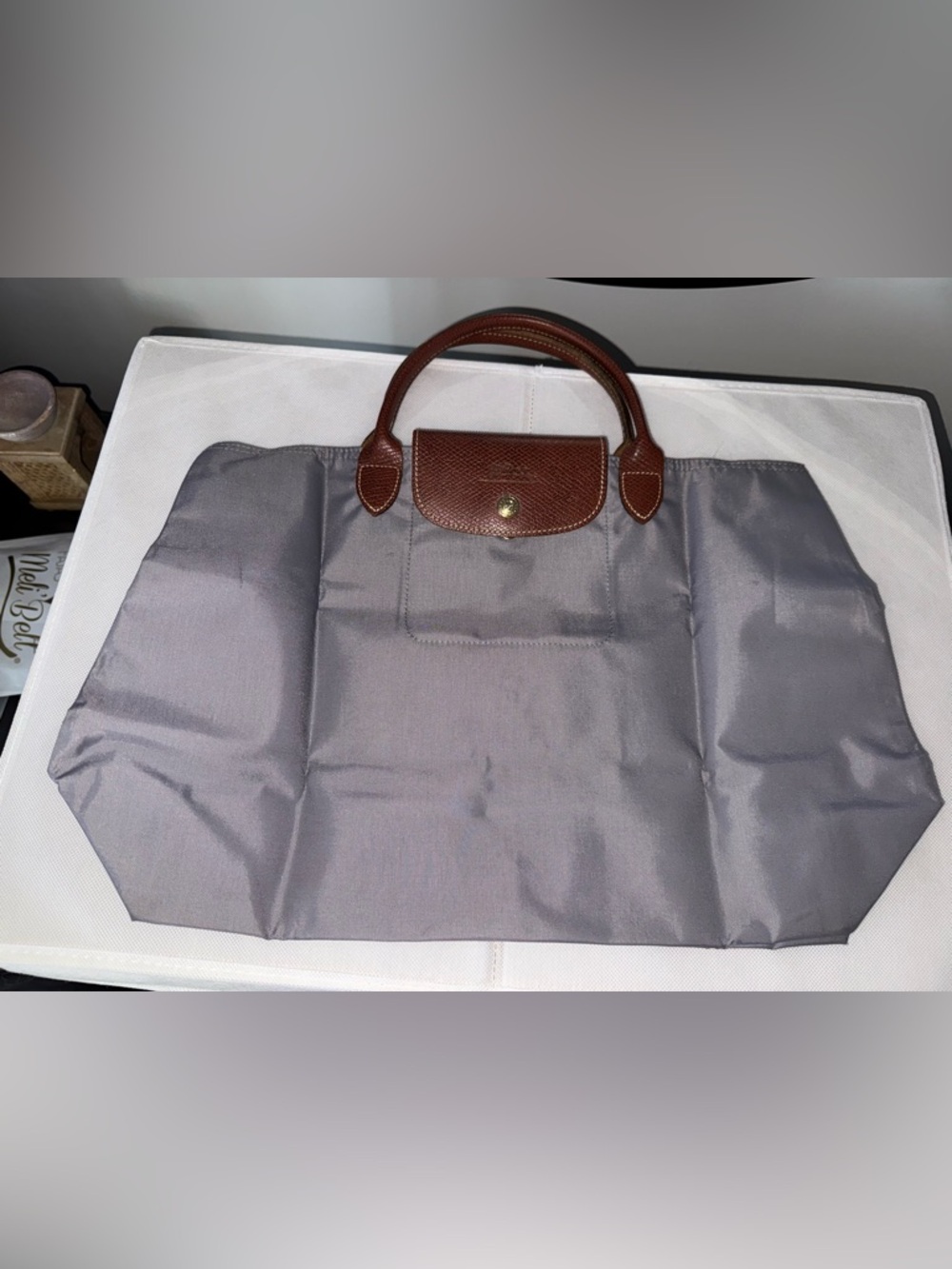 NWOT Longchamp Le Pliage Cabas nylon tote work Laptop bag (blue gray)